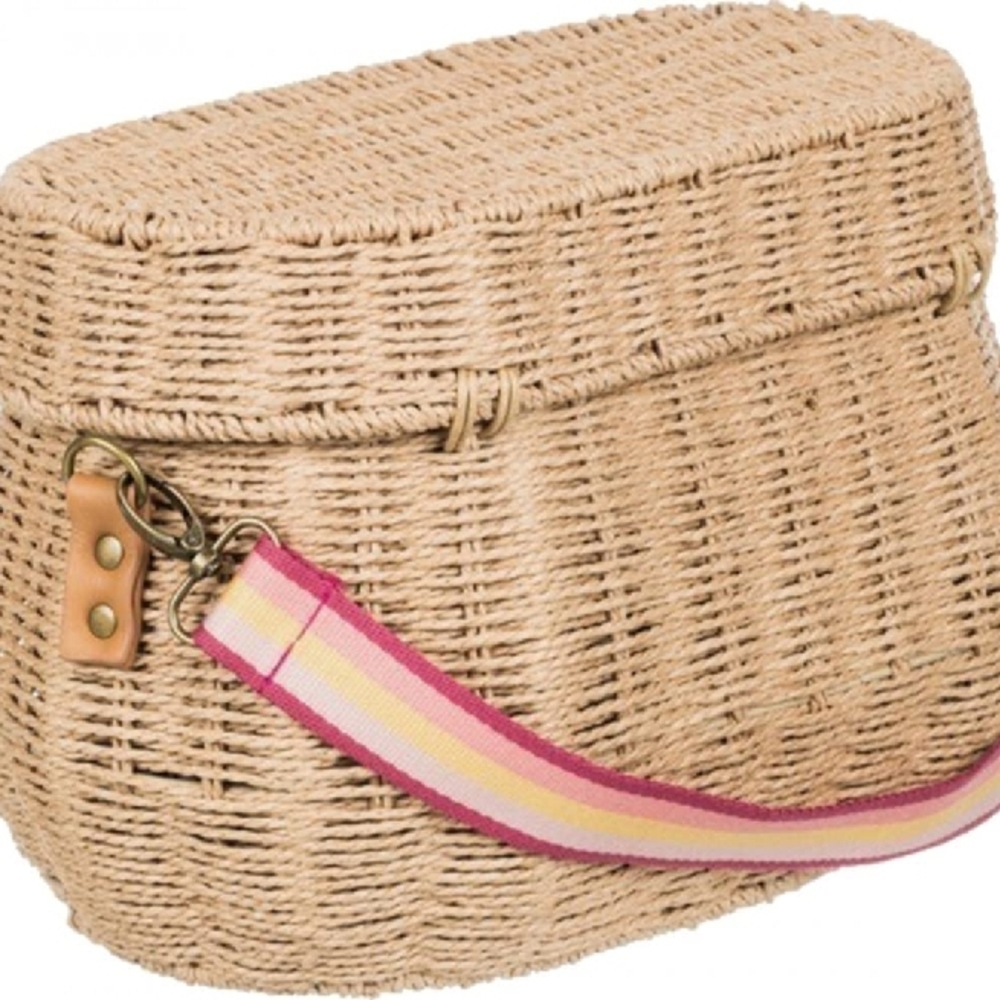 Roxy Woven Straw Crossbody with Pink-Striped Strap - Picture 2 of 6